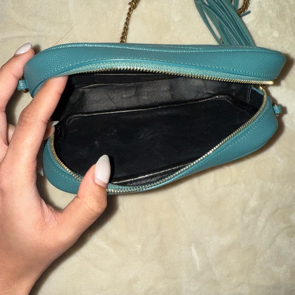 Saint Laurent Lou Mini Quilted Leather Camera Bag in a dark teal color - Picture 2 of 6